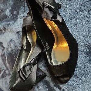 Black House White Market Satin Peep Toe Heel